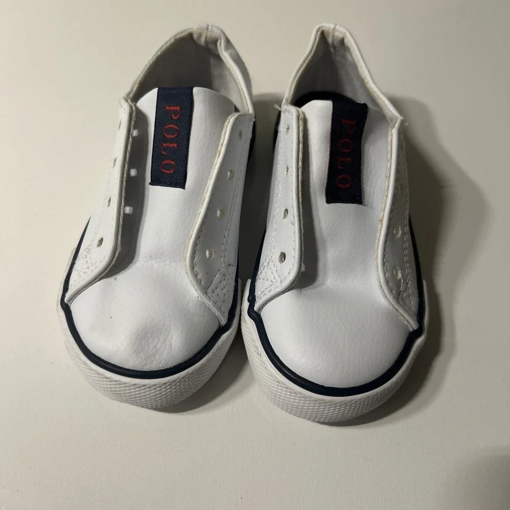 Polo Ralph Lauren Kids White Slip On Sneakers w/ Logo Size 7 (toddler). No Laces